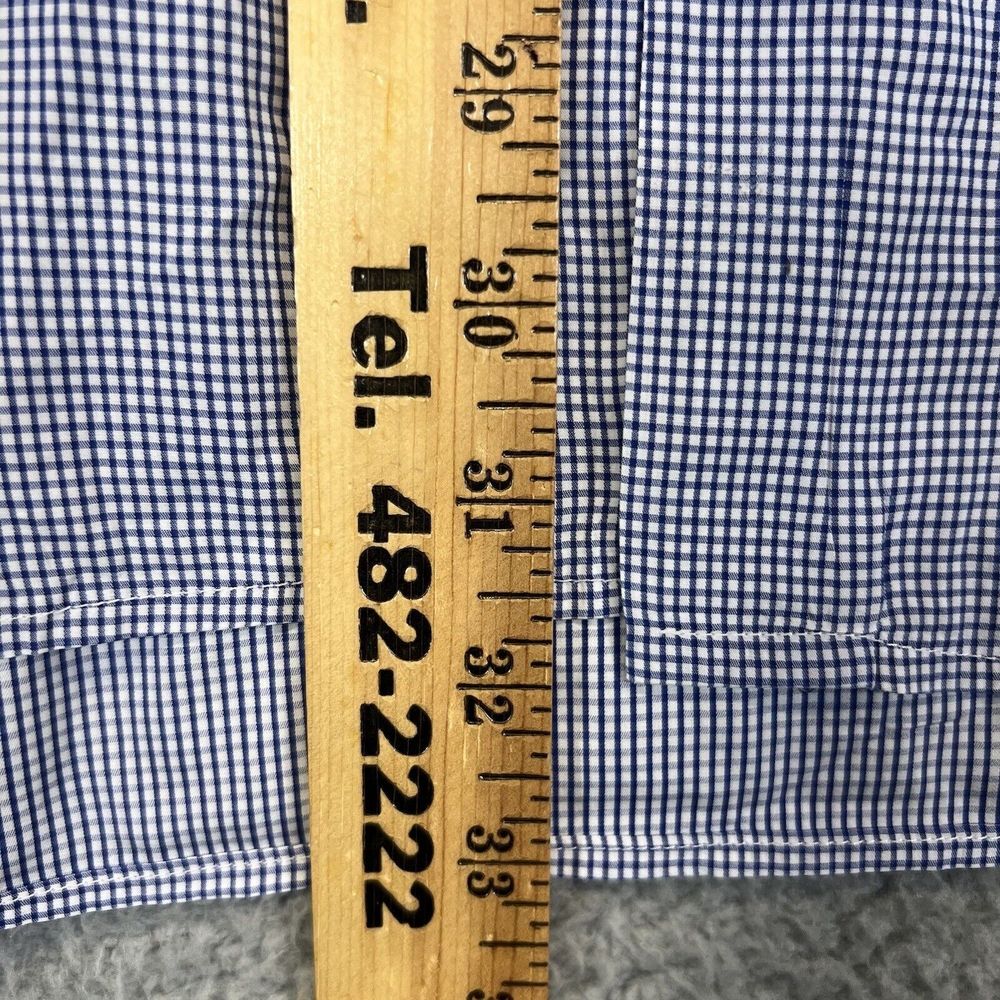 Gitman Bros Shirt Mens 18.5‎ 36 Blue Check Button Up Long Sleeve Flat Pocket USA - Picture 7 of 9
